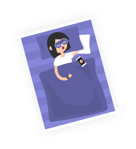Woman sleeping on purple bed